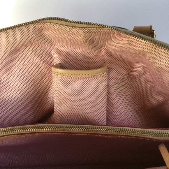 Dooney & Bourke Dome Shoulder Satchel Leather Handbag Crossword Tan Gray Gold - Picture 10 of 16